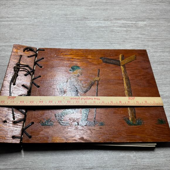 Vintage Wooden Photo Album Scrapbook Drawing Pad Hand-Painted Folk Art 16x12 - Picture 10 of 11